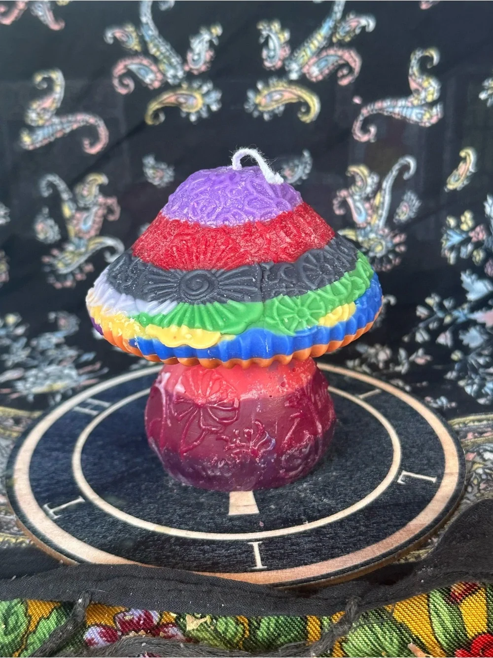 Rainbow Floral Mushroom Candle